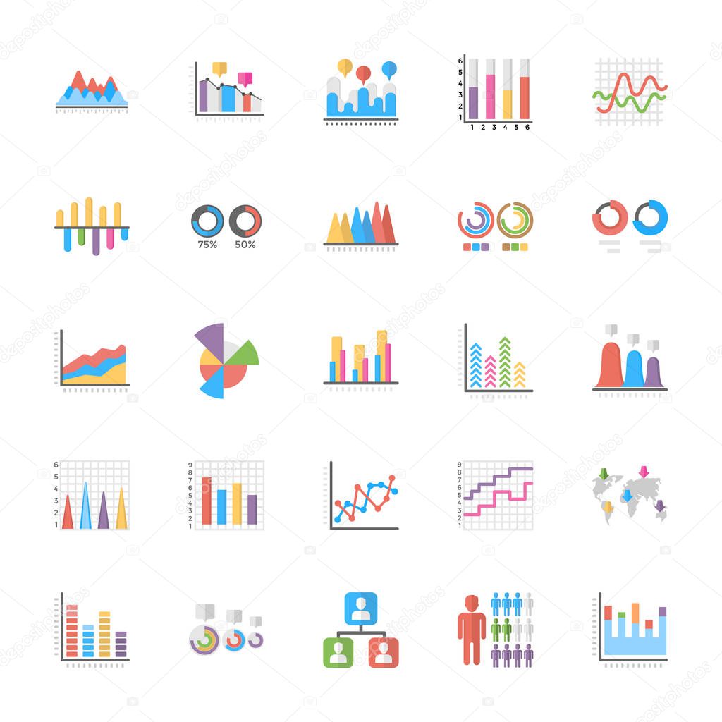 Business Data Graph and Charts Flat Icons 