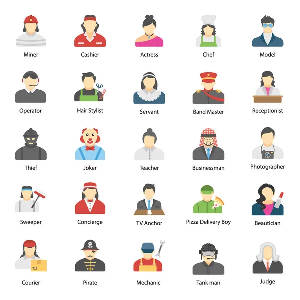 Professioni Flat Vector Icons Pack — Vettoriale Stock