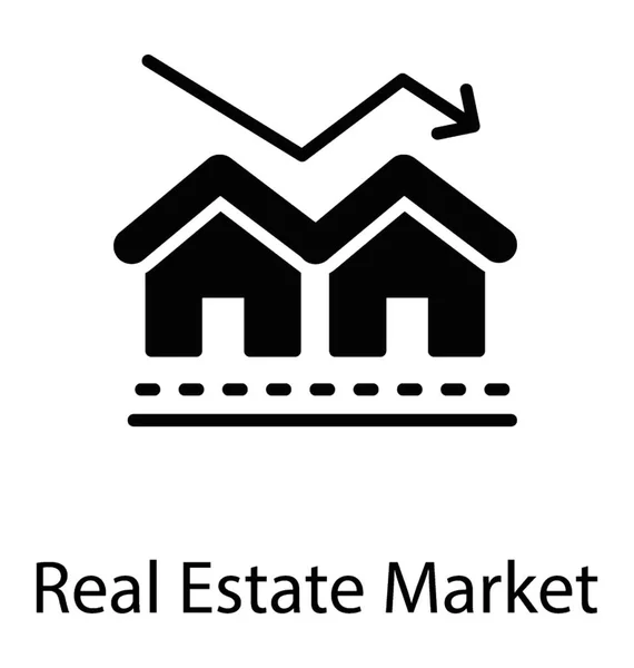 一个图表箭头在房子大厦 不动产市场标志符号图标 — 图库矢量图片