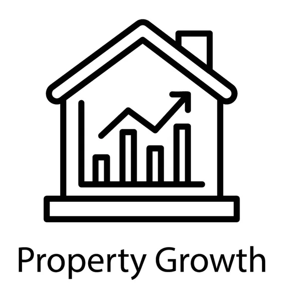 Uma Seta Gráfico Crescimento Sobre Edifícios Casa Ícone Linha Mercado —  Vetores de Stock