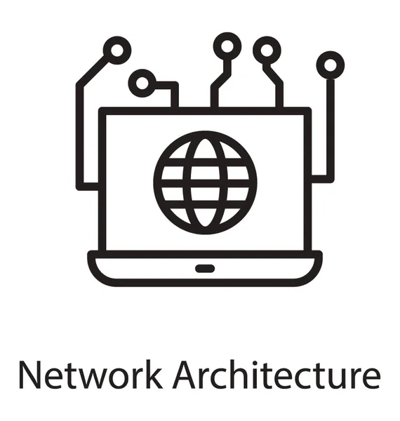 Ordenador Portátil Que Conectado Con Los Usuarios Que Representan Arquitectura — Archivo Imágenes Vectoriales