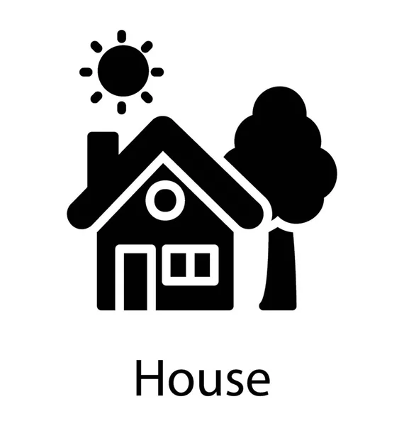 木と太陽の家を表す曲線形屋根の小屋 — ストックベクタ
