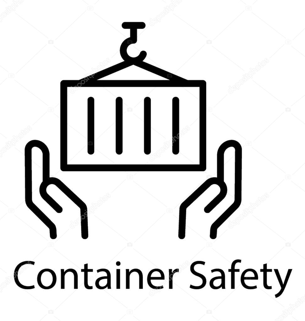 Hands holding freight container denoting icon for logistics care