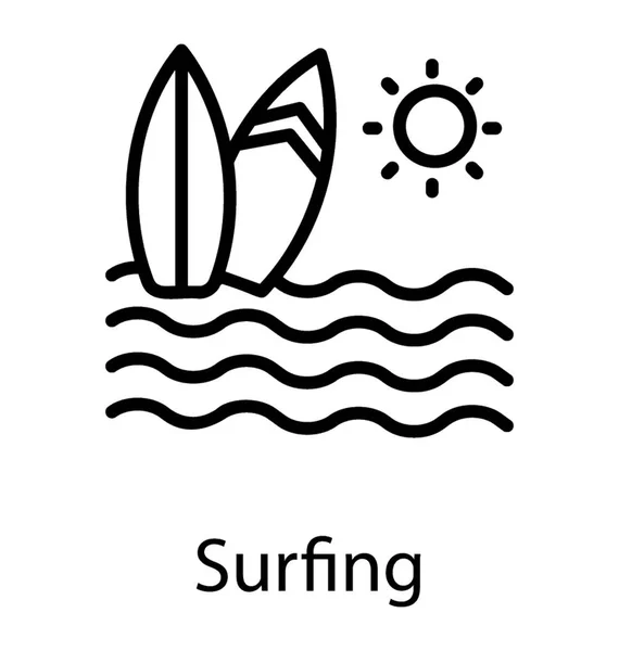 Water Golven Met Surfen Apparatuur Beeltenis Smurf Surfen — Stockvector