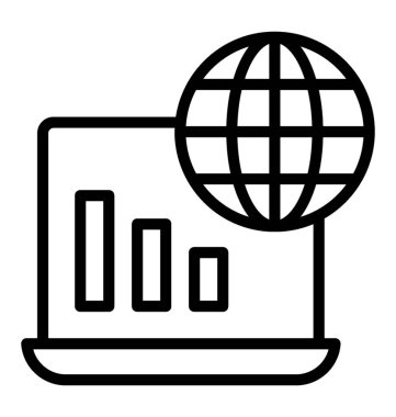Küre ve çubuk grafik genel veri kavramı ifade eden gösteren bir dizüstü bilgisayar monitörü 