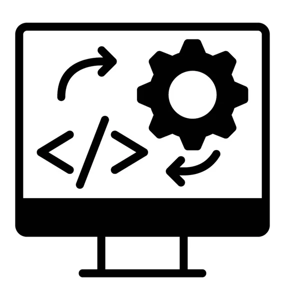 Proceso Desarrollo Web Una Computadora Portátil Para Actualizar Sitio Web — Vector de stock