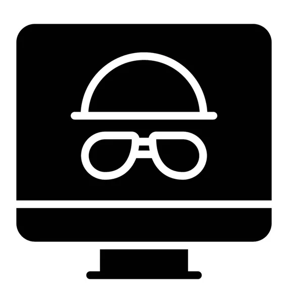 Hat Glasses Person Computer Giving Concept Hacker — Stock Vector