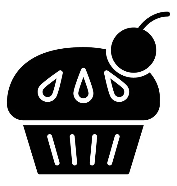 Icona Cupcake Con Ciliegina Sulla Torta — Vettoriale Stock