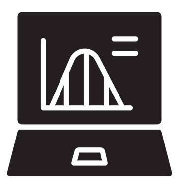Eğri çizgi grafik dizüstü bilgisayar ekranında, frekans Çokgen simge vektör 