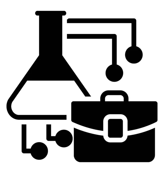 Zlewki Szklane Chemicznych Podłączony Aktówki Poprzez Węzły Ikona Nauki Danych — Wektor stockowy