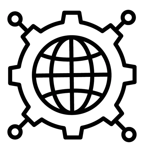 Globe Uvnitř Ozubenou Konceptů Globální Řešení — Stockový vektor