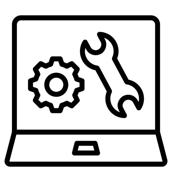 Karikatür Teknik Destek Simgesi Tanımlamak Için Dizüstü Bilgisayar Ekranında Somun — Stok Vektör