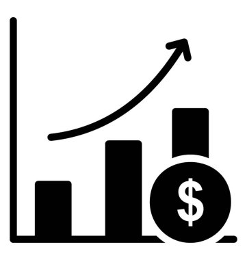 Yükselen çubuk grafik doları sembolleri ile satış büyüme için simgesidir 