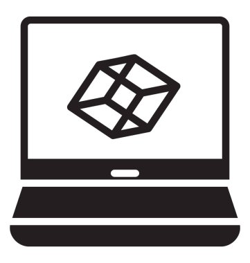 3d cube design on laptop screen, icon concept of graphic design clipart