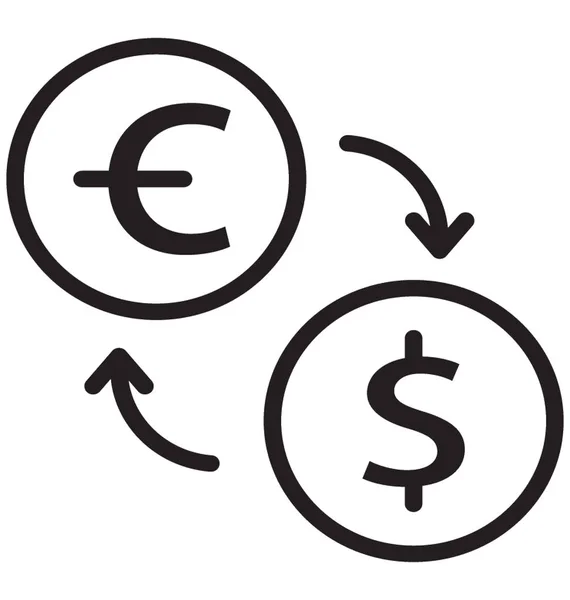 Euro Símbolos Del Dólar Conectados Través Flechas Que Presentan Icono — Vector de stock