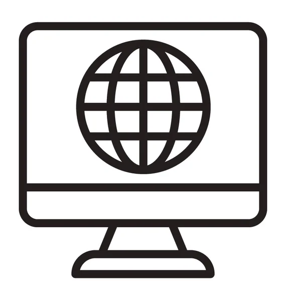 Computer Screen Showing Grid Globe Depicting Internet Connection Icon — Stock Vector
