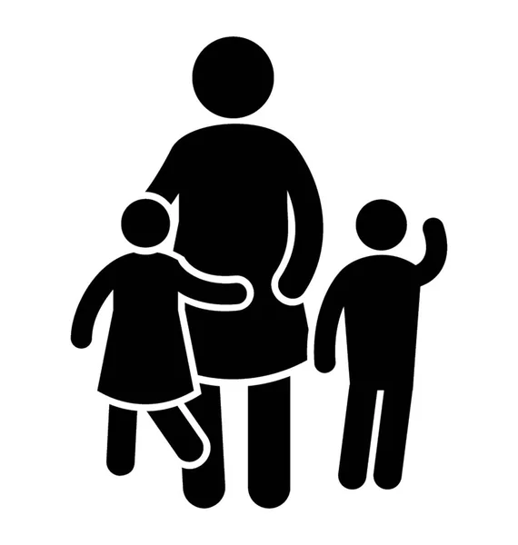 Icon Image Denoting Single Parent Mother Her Children — Stock Vector