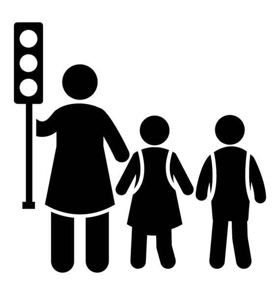 Family Standing Road Front Traffic Signals — Stock Vector