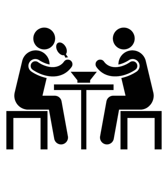 Two persons sitting on table and eating lunch in a bowl depicting restaurant 