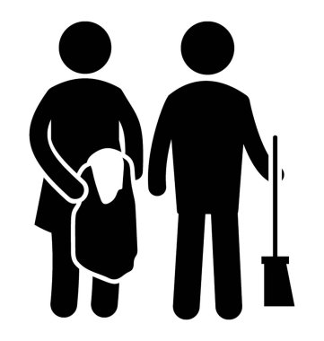 Bir gönüllü süpürme ve kız yardımı ile zemin temizleme 