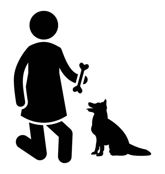 一个志愿者坐着做狗喂养来训练它 — 图库矢量图片