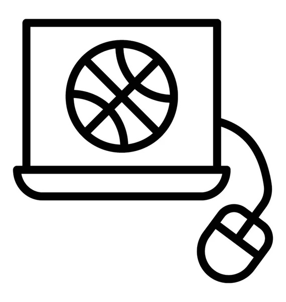 Pantalla Del Ordenador Portátil Que Tiene Baloncesto Con Ratón Computadora — Vector de stock