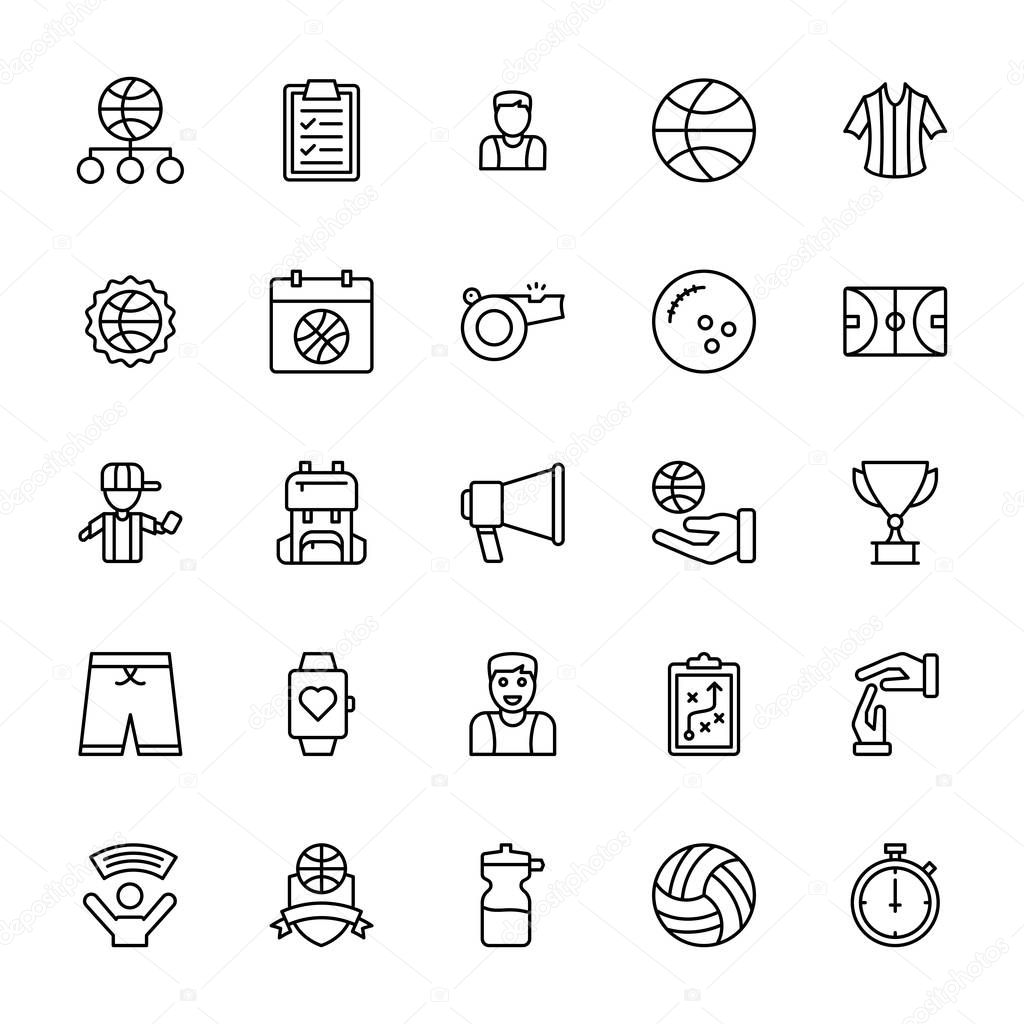 A Complete Pack Of Basketball Line Vector Icons Are Throwing Light On Basketball Game Held In Playground These Icons Are Showing Basketball Playground Sportsman Online Game Sports Clothing And Much More