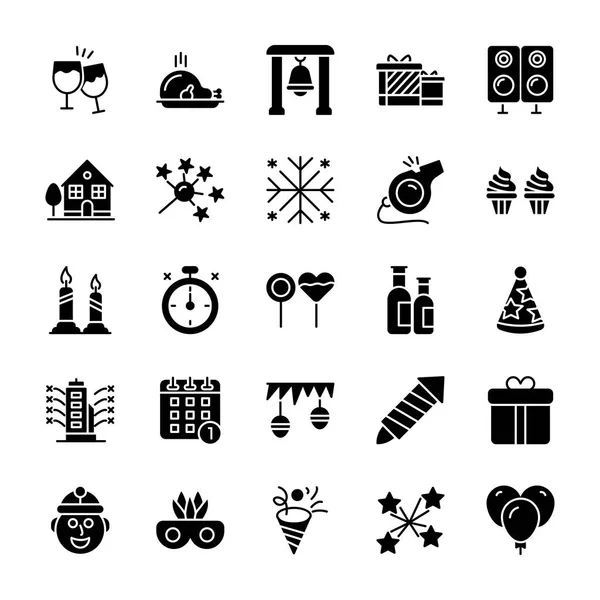 Año Nuevo Glifo Vector Iconos — Vector de stock