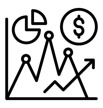 Yukarı ok ve finansal analiz simgesini gösteren pasta grafik dolar simgesiyle 