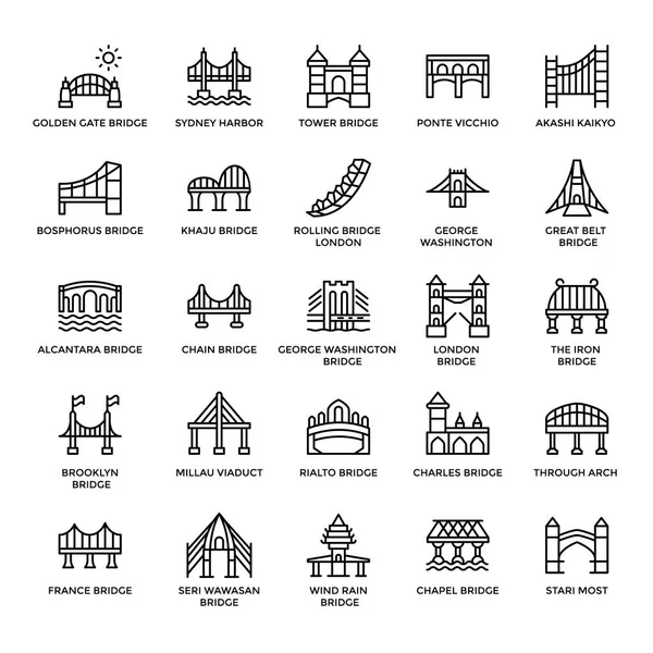 Iconos Línea Puentes Internacionales — Vector de stock