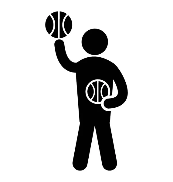 Παιδί Την Μπάλα Στο Χέρι Δείχνει Εικονίδιο Του Μπάσκετ Που — Διανυσματικό Αρχείο