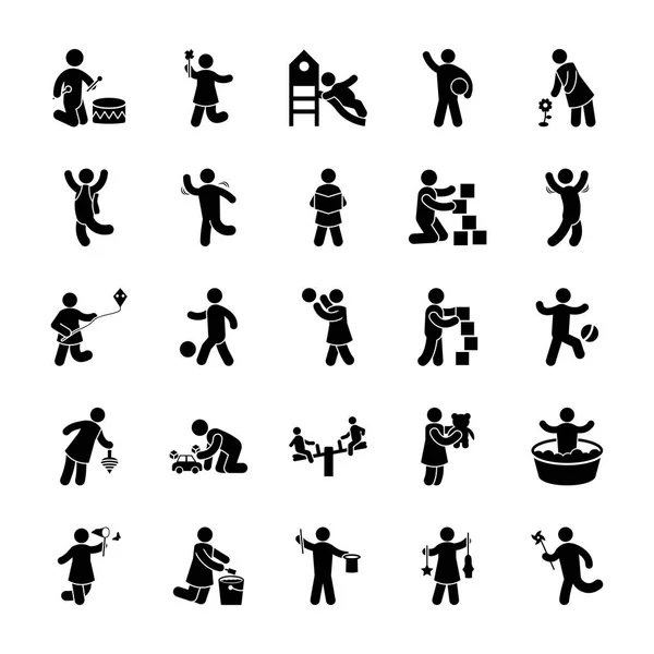 Actividades Infantiles Paquete Iconos Glifos — Vector de stock