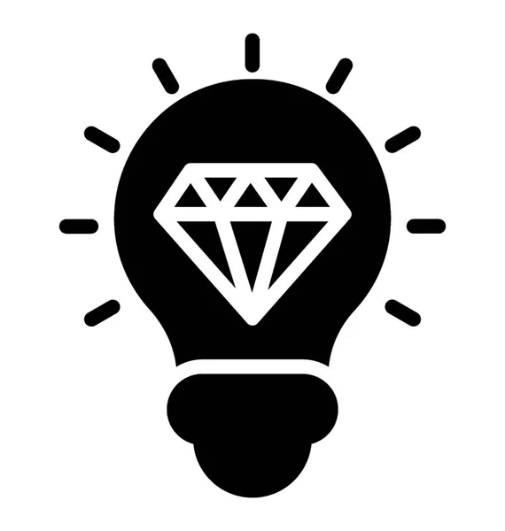 Diamond Wewnątrz Żarówki Wyświetlono Ikonę Big Idea — Wektor stockowy