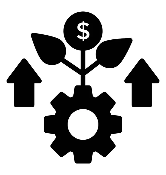 Una Planta Con Moneda Dólar Engranaje Que Representa Concepto Icono — Archivo Imágenes Vectoriales