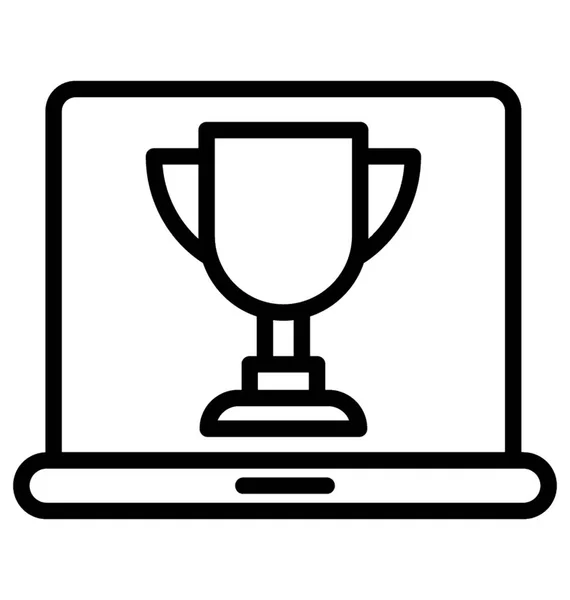 奖杯杯超过笔记本电脑屏幕呈现在线声誉图标 — 图库矢量图片
