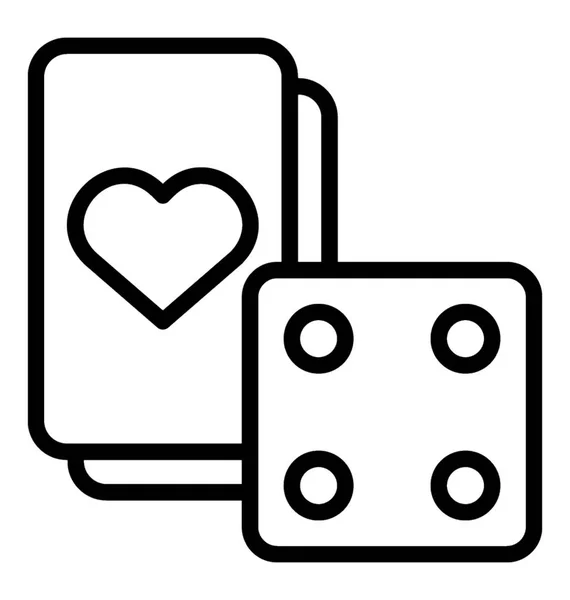 扑克心卡与赌场骰子线图标向量 — 图库矢量图片