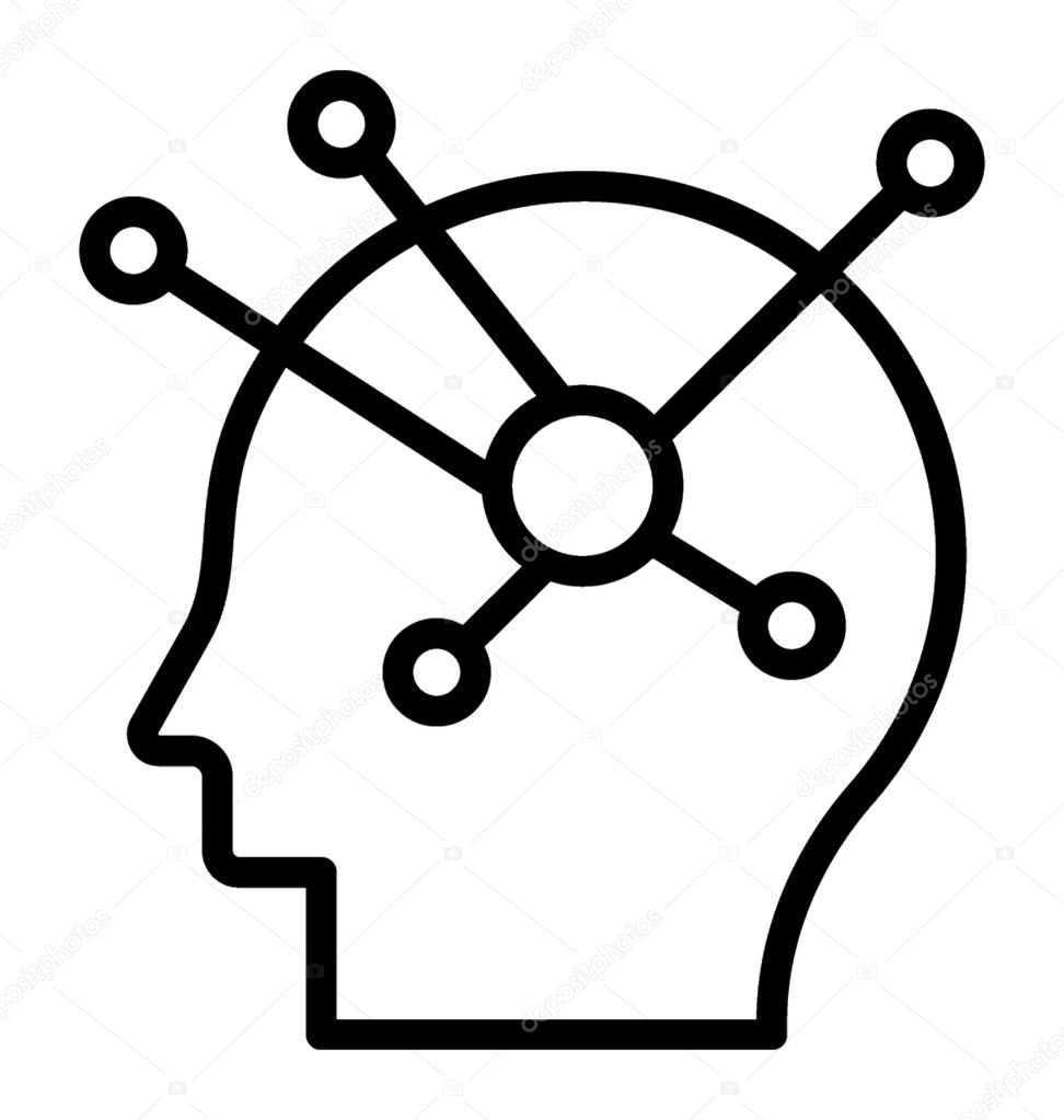 Human head with dots connecting over head directing towards is mind mapping icon