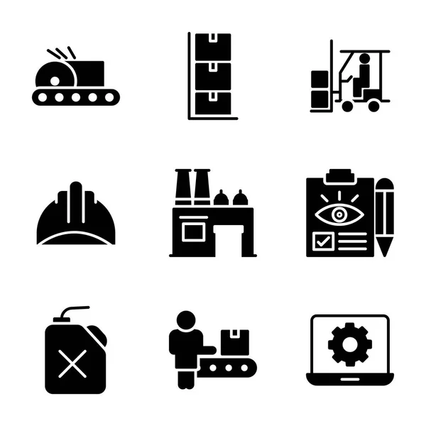 Industria Iconos Vectores Sólidos — Archivo Imágenes Vectoriales