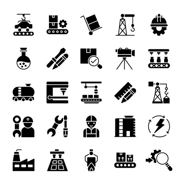 Proceso Industrial Iconos Vectores Sólidos — Vector de stock