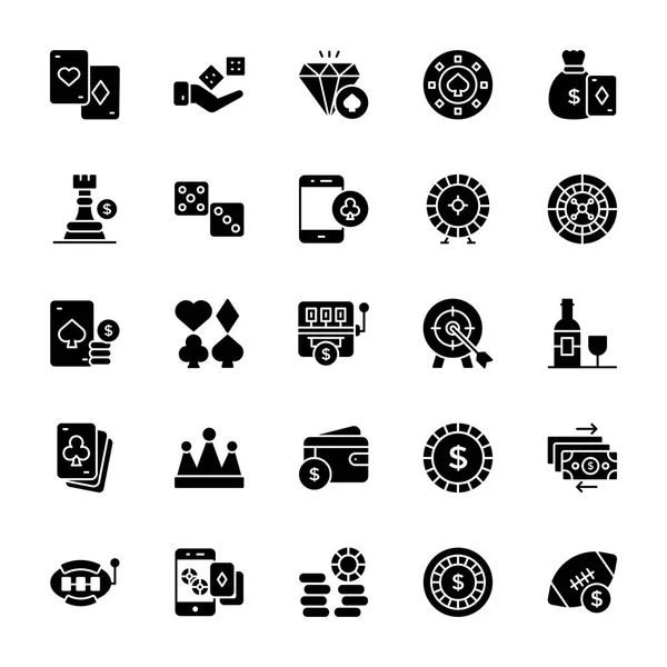 Elementos Del Casino Glyph Vector Iconos — Vector de stock