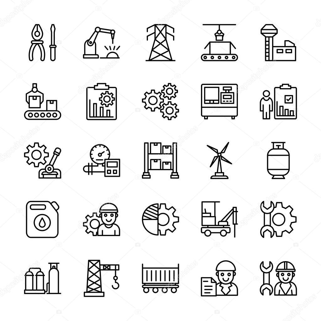 Industrial Process Line Vector Icons 