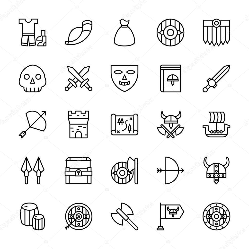 Viking Elements Outline Vector Icons 