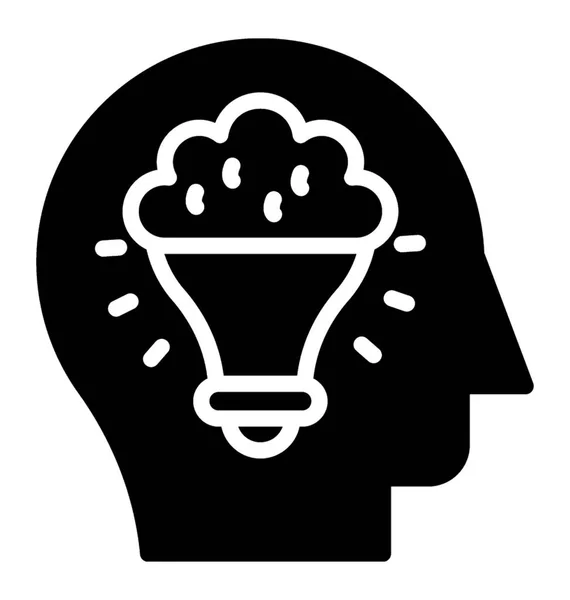 電球と分析的思考のアイコン人の頭の中の脳 — ストックベクタ