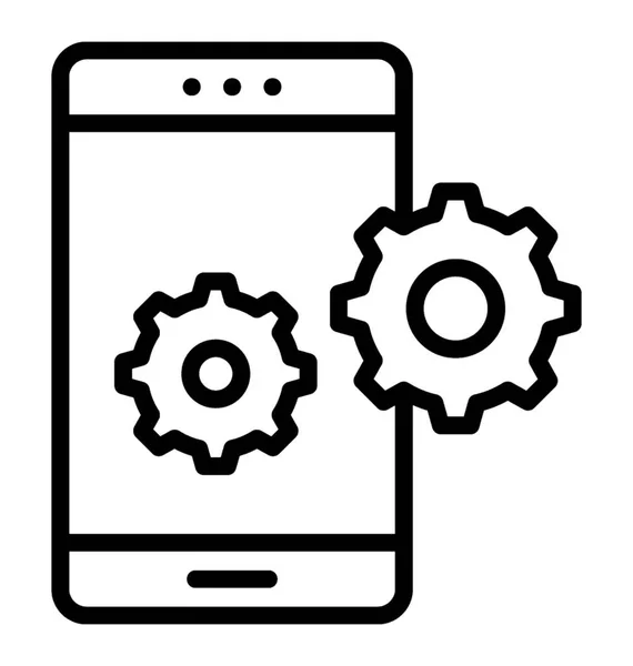 Мобильное Устройство Знаком Шестеренки Показывающее Концепцию Разработки Мобильных Приложений — стоковый вектор