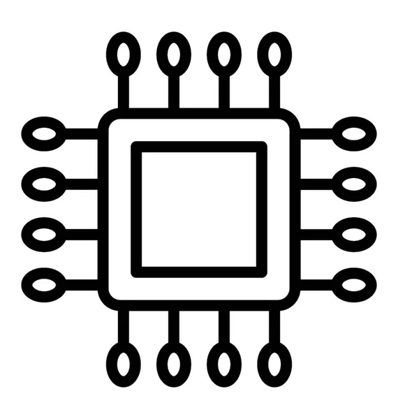 Circuits Intégrés Icône Vectorielle Ligne Microprocesseur — Image vectorielle