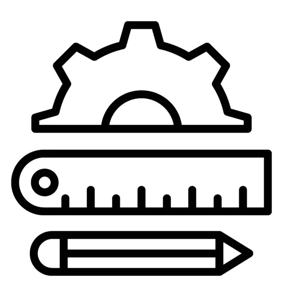 Scale Pencil Cogwheel Denoting Icon Technical Drawing — Stock Vector