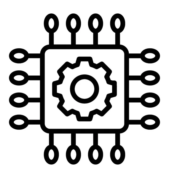 Circuiti Integrati Dell Icona Vettoriale Linea Microprocessore — Vettoriale Stock