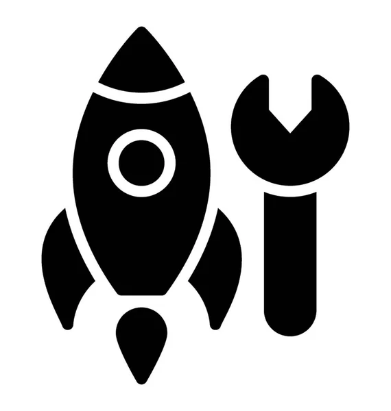 Lanzamiento Cohetes Con Llave Icono Glifo Del Concepto Startup — Archivo Imágenes Vectoriales
