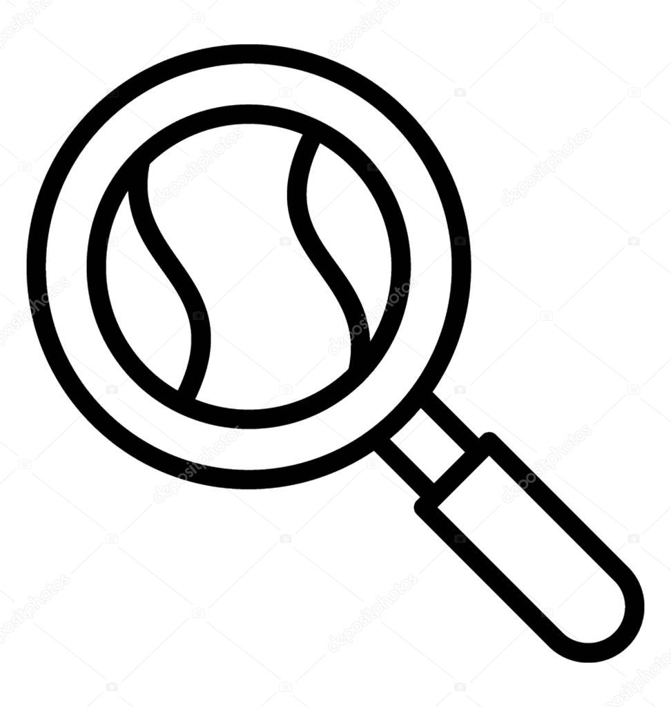 Tennis ball inside magnifying lens is icon for game analysis