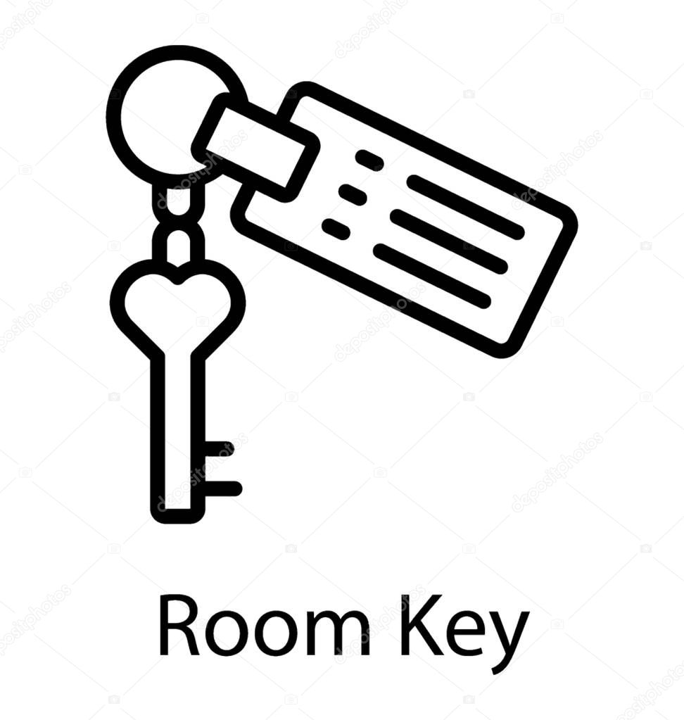 A key with keychain representing hotel room key 